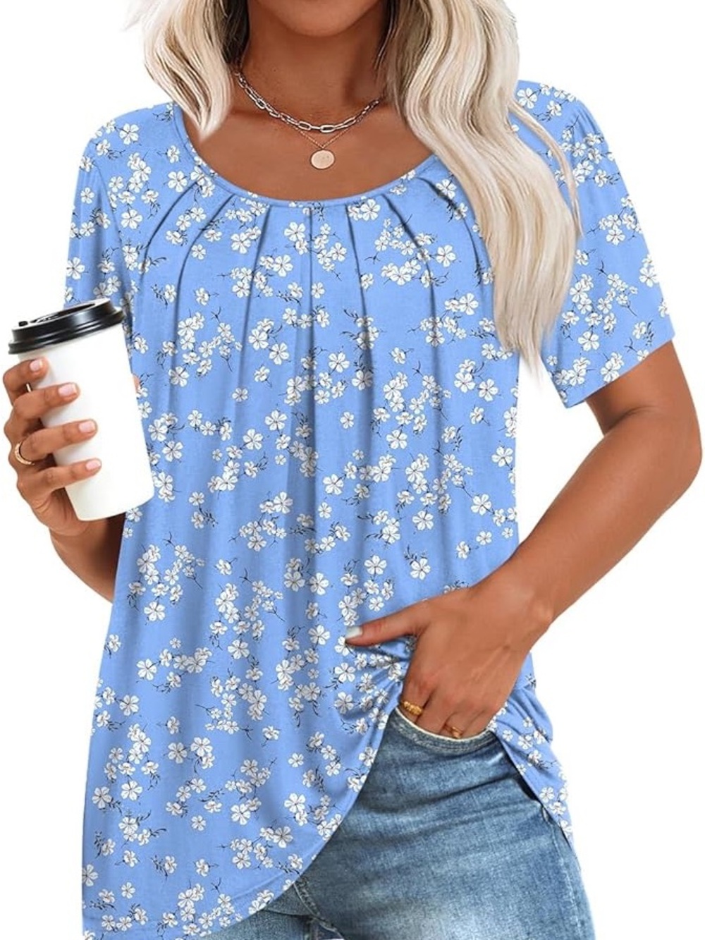 Women's Chiffon Scoop Neck Short-Sleeve Tunic Top, 3X